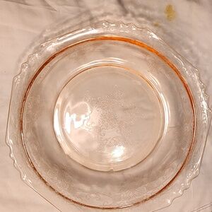 Ornate Depression era pink glass pie dish vintage